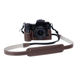 Vintage Genuine Leather Half-Wrap Camera Case for Fuji X-H2S XH2S Case Coffee