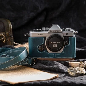 For Olympus OM SYSTEM OM3 Real Leather Half Camera Case Bag Cover Shoulder Strap