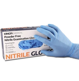 Kingfa Blue Nitrile Gloves Powder Free Disposable 4 Mil Thickness (100/1000)