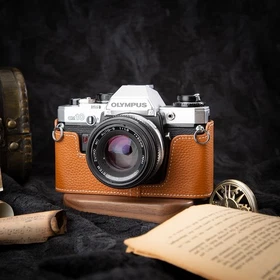 Handmade Real Leather Half Camera Case Bag Cover For Olympus OM-1 OM10 OM3