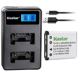 Kastar Battery LCD Dual Charger for Fuji NP45 NP45A BC45 Fujifilm instax Mini 70