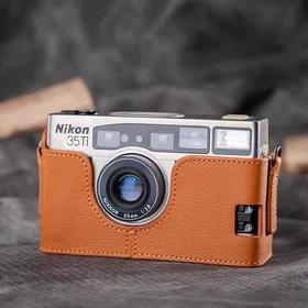 Handmade Half Case for Nikon 28Ti 35Ti Camera Genuine Leather Black Dark Coffee