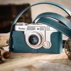 For Rollei AFM35 Handmade Real Leather Half Camera Case Bag Cover Shoulder Strap