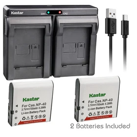 Kastar Battery Dual USB Charger for Casio NP-40 Casio Exilim Zoom EX-Z40 Camera