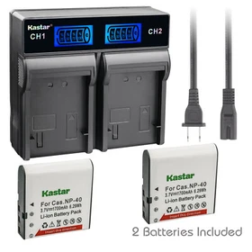 Kastar Battery LCD Rapid USB Charger for Casio NP-40 Casio Exilim Zoom EX-Z40