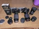 Canon 35 mm Film Cameras 2 A-1 Models Extra Lenses Manuals Sunpak Lot Vintage 