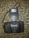 Vivitar EZ35 Film Camera Black Patterned Used W EZ10 Flash Unit Strap 35mm VTG