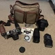 Pentax ME Super 35mm SLR Film camera + Pentax-M Stablitz 75mm 200 Lens Lot