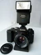 Konica FS-1 35mm SLR Film Camera,HEXANON AR 55/1.8 Lens.VIVITAR 550 flash.READ!