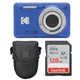 Kodak PIXPRO FZ55 Digital Camera (Blue) + Point & Shoot Camera Case + Sandisk 12