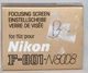 Nikon N8008 N8008s F-801 F-801s Standard Focus Screen Type B Mint + Tool