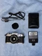 Canon AE-1 35mm SLR Film Camera with Canon FD 28mm f2.8 Lens & 155A Flash