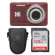 Kodak PIXPRO FZ55 Digital Camera (Red) + SanDisk 128GB Ultra UHS-I SDXC Memory C