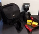 Ricoh KR-5 Super II 35mm Camera w/ Quantaray Zoom Lens-Vivitar Flash-Bag & Film