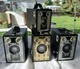 4 Kodak Brownie Box Cameras, Art Deco Face plates, Target six-16, Six-20, Jr.