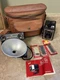 Vintage Brownie Six-20 Model D Camera with Duo Lux Flash, Movie Light, and Case