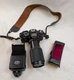 Ricoh XR7 35mm SLR Camera  w/ Rokinon 80-200 mm lens & Sunpak 422 Flash UNTESTED